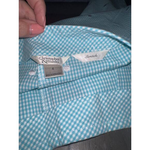 Christopher & Banks Light Blue Checkered Pants with Embroidered Polka Dots Sz 4 - Picture 2 of 3
